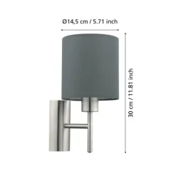Aplique de Parede com Abajur em Tecido Cinzento PASTERI EGLO 94926