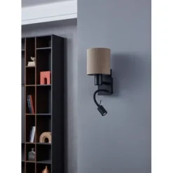 Aplique de Parede com Abajur em Tecido Castanho Antracite PASTERI EGLO 900701