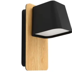 Aplique de Parede com Base Retangular em Metal Preto e Madeira RUSCIO EGLO 390009