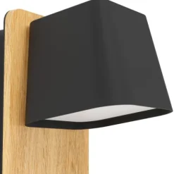 Aplique de Parede com Base Retangular em Metal Preto e Madeira RUSCIO EGLO 390009