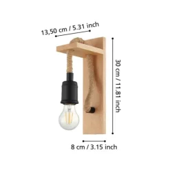 Aplique de Parede com Madeira e Metal Preto RAMPSIDE EGLO 43197