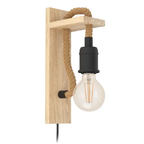 Aplique de Parede com Madeira e Metal Preto RAMPSIDE EGLO 43197