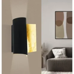 Aplique de Parede com Metal Preto e Folha de Ouro FALICETTO EGLO 98759