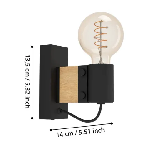 Aplique de Parede em Madeira e Metal Preto BAILRIGG EGLO 43903