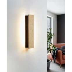 Aplique de Parede LED com Madeira e Aço Preto ZUBIALDE EGLO 901741