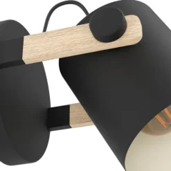 Aplique de Parede Preto-Creme com Madeira HORNWOOD EGLO 43518