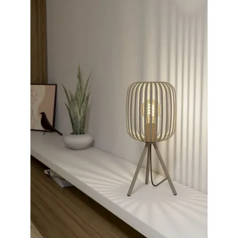 Candeeiro de Mesa com Abajur Cor Areia e Base Tripé ROMAZZINA EGLO 900521