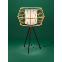 Candeeiro de Mesa com Abajur de Bambu e Base Tripé MONTERROSO EGLO 390235