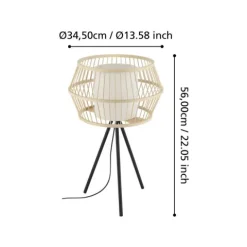 Candeeiro de Mesa com Abajur de Bambu e Base Tripé MONTERROSO EGLO 390235