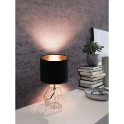 Candeeiro de Mesa com Base de Cobre e Abajur Preto CARLTON 2 EGLO 95787
