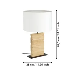 Candeeiro de Mesa com Base de Madeira Clara e Abajur Têxtil CONTESSORE EGLO 39917