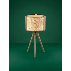 Candeeiro de Mesa com Base de Madeira e Abat-jour Branco HONTONGAS EGLO 390325
