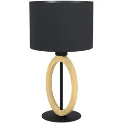 Candeeiro de Mesa com Base de Metal Preto e Madeira BASILDON 1 EGLO 43569