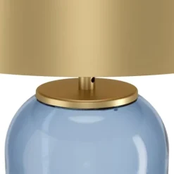 Candeeiro de Mesa com Base de Vidro Azul e Abajur Metálico CUITE EGLO 390064