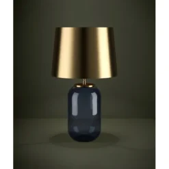 Candeeiro de Mesa com Base de Vidro Azul e Abajur Metálico CUITE EGLO 390064