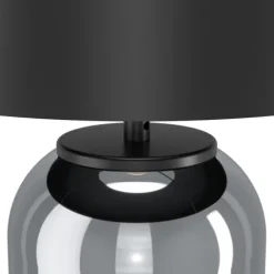 Candeeiro de Mesa com Base de Vidro e Abajur Metálico Preto CUITE EGLO 390063