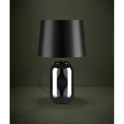 Candeeiro de Mesa com Base de Vidro e Abajur Metálico Preto CUITE EGLO 390063