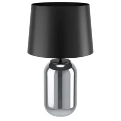 Candeeiro de Mesa com Base de Vidro e Abajur Metálico Preto CUITE EGLO 390063