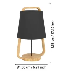 Candeeiro de Mesa com Base e Corpo em Madeira e Abajur Preto CAMALOZA EGLO 390187