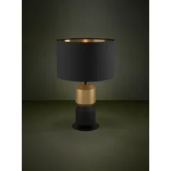 Candeeiro de mesa com base em aço e abajur preto LAURIGNANO EGLO 390188