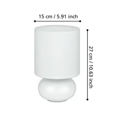 Candeeiro de Mesa com Base em Cerâmica e Abajur em Tecido Branco TRONDIO EGLO 93046