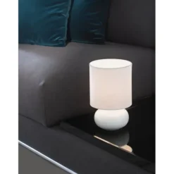 Candeeiro de Mesa com Base em Cerâmica e Abajur em Tecido Branco TRONDIO EGLO 93046