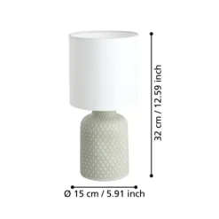 Candeeiro de Mesa com Base em Cerâmica Cinzenta e Abajur Branco BELLARIVA EGLO 97774