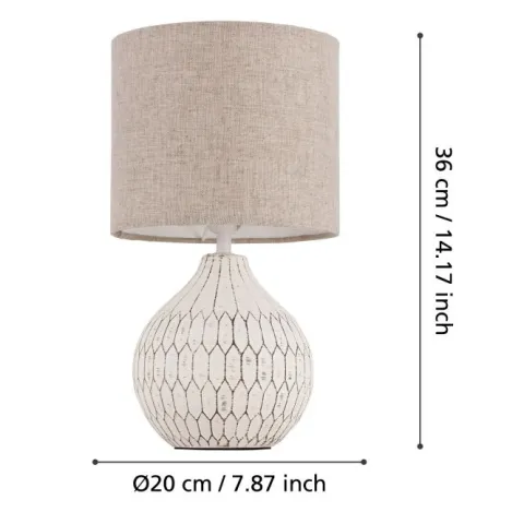 Candeeiro de Mesa com Base em Cerâmica e Abajur de Tecido Castanho Pálido BELLARIVA 3 EGLO 99332