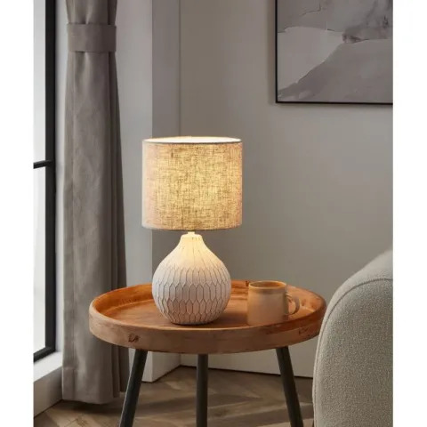 Candeeiro de Mesa com Base em Cerâmica e Abajur de Tecido Castanho Pálido BELLARIVA 3 EGLO 99332