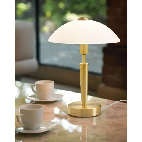 Candeeiro de Mesa com Base em Latão Mate e Vidro Branco Acetinado SOLO 1 EGLO 87254