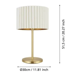 Candeeiro de Mesa com Base em Latão Escovado e Abajur em Veludo Branco TAMARESCO EGLO 39766
