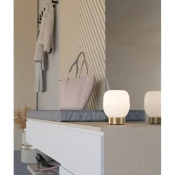 Candeeiro de Mesa com Base em Latão Escovado e Abajur de Vidro MANZANARES EGLO 900307