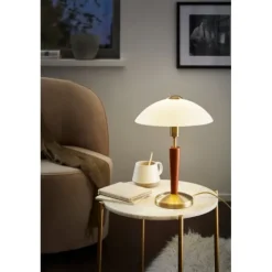 Candeeiro de Mesa com Base em Metal Níquel e Abajur em Vidro Branco SOLO 1 EGLO 87256