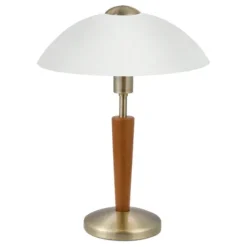 Candeeiro de Mesa com Base em Metal Níquel e Abajur em Vidro Branco SOLO 1 EGLO 87256
