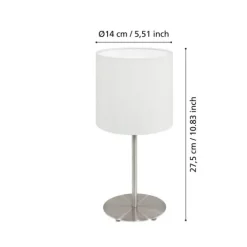 Candeeiro de mesa com base metálica níquel mate e abajur branco PASTERI EGLO 95725