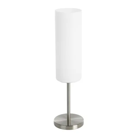Candeeiro de Mesa com Base Metálica Níquel Mate e Abajur em Vidro Branco TROY 3 EGLO 85981