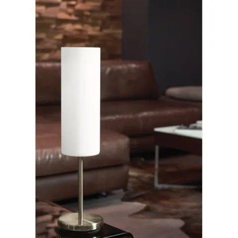 Candeeiro de Mesa com Base Metálica Níquel Mate e Abajur em Vidro Branco TROY 3 EGLO 85981