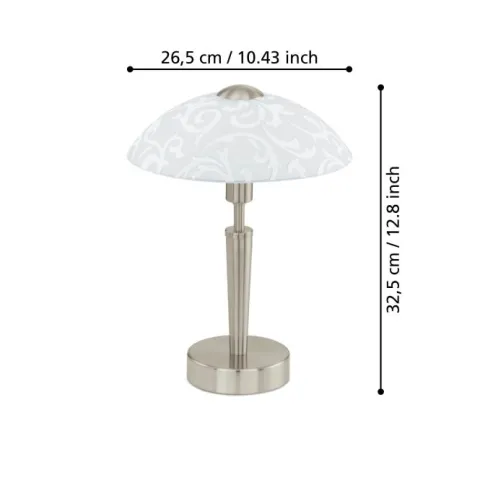 Candeeiro de Mesa com Base Níquel Mate e Abajur de Vidro Branco SOLO EGLO 91238