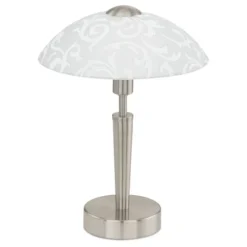 Candeeiro de Mesa com Base Níquel Mate e Abajur de Vidro Branco SOLO EGLO 91238