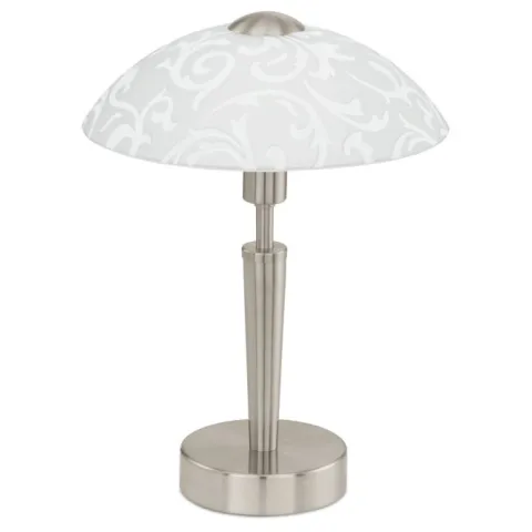 Candeeiro de Mesa com Base Níquel Mate e Abajur de Vidro Branco SOLO EGLO 91238
