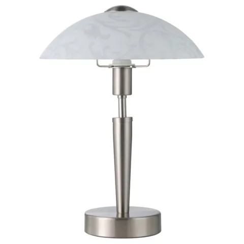 Candeeiro de Mesa com Base Níquel Mate e Abajur de Vidro Branco SOLO EGLO 91238