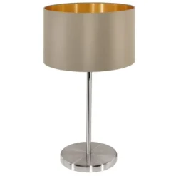 Candeeiro de Mesa com Base Níquel Mate e Abajur Taupe MASERLO EGLO 31629