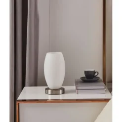 Candeeiro de Mesa com Base Níquel Fosco e Abajur Branco BATISTA 3 EGLO 97589