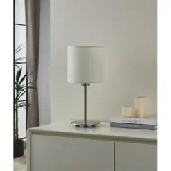 Candeeiro de Mesa com Base Níquel Mate e Abajur Têxtil Branco PASTERI EGLO 31594