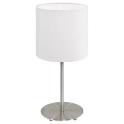 Candeeiro de Mesa com Base Níquel Mate e Abajur Têxtil Branco PASTERI EGLO 31594