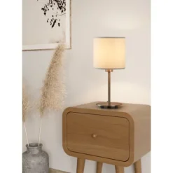 Candeeiro de Mesa com Base Níquel Mate e Abajur Têxtil Branco PASTERI EGLO 31594