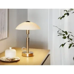 Candeeiro de Mesa com Base Níquel Mate e Abajur em Vidro Branco SOLO 1 EGLO 85104
