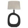 Candeeiro de Mesa com Base Redonda em Metal Preto e Abat-jour em Linho DIEZMA EGLO 390424