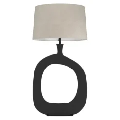 Candeeiro de Mesa com Base Redonda em Metal Preto e Abat-jour em Linho DIEZMA EGLO 390424