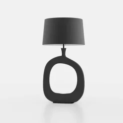 Candeeiro de Mesa com Base Redonda em Metal Preto e Abat-jour em Linho DIEZMA EGLO 390424